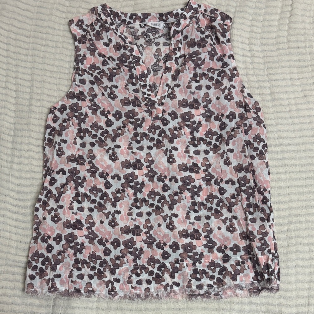 Carve Design Floral Sleeveless Top - Pink and Brown Dylan Gauze Tank XXS